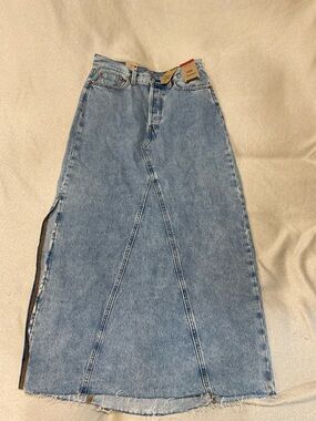 Levi's Light Blue Denim Maxi Skirt with Side Slit Detail